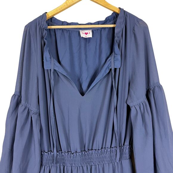Buddy Love Mini Dress Womens M Blue V-Neck Tiered Long Sleeve Ruffle Cottagecore - Picture 5 of 8